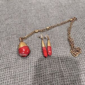 Freida Vintage Gold Long Pendant Necklace in Burnt Sienna